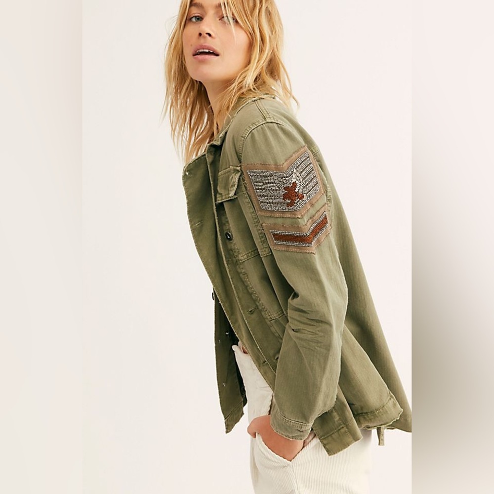 FREE PEOPLE EMBELLISHED MILITARY SHIRT JACKET